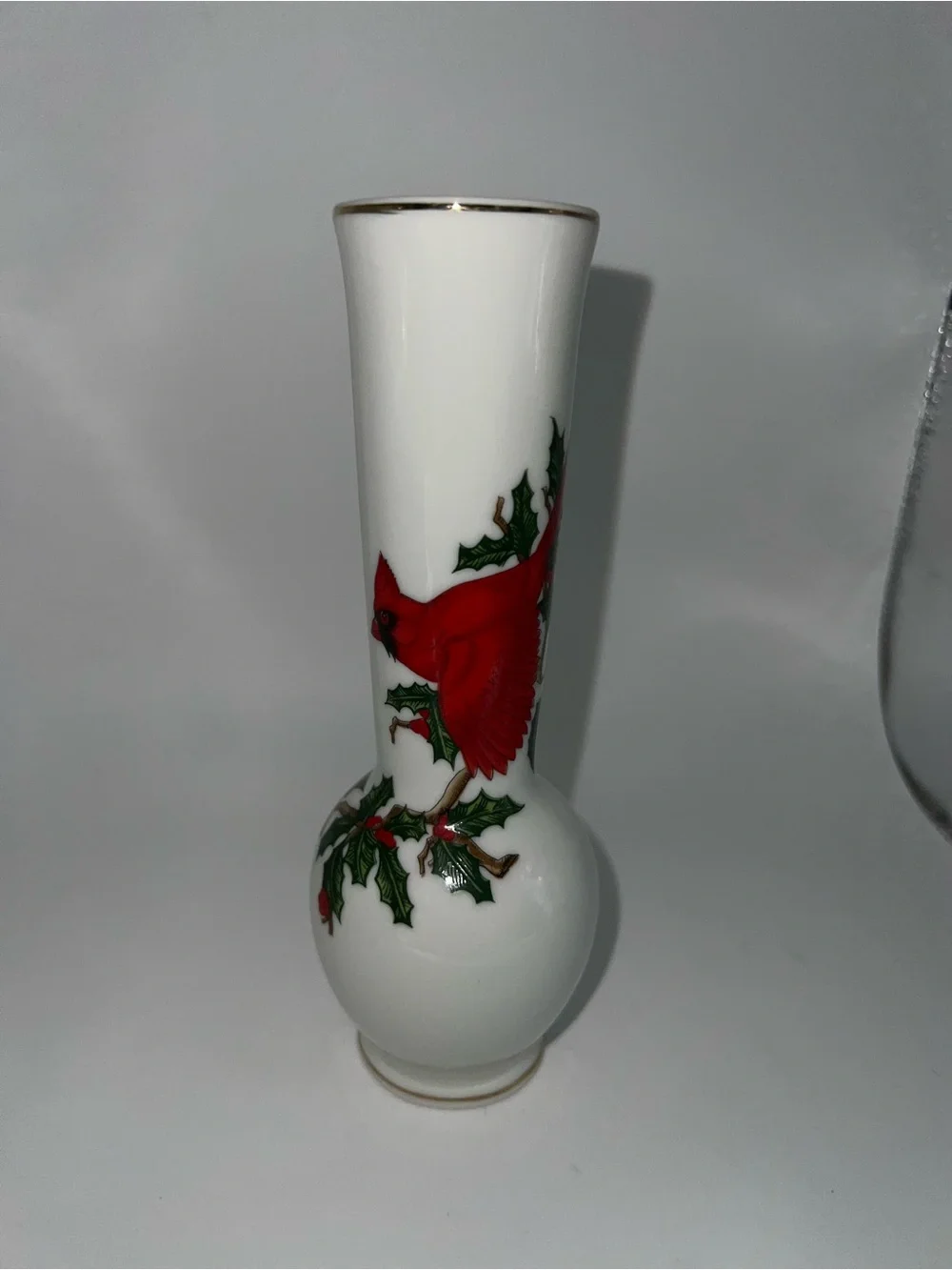 White Porcelain Cardinal Bud Vase with Red Cardinal Accent